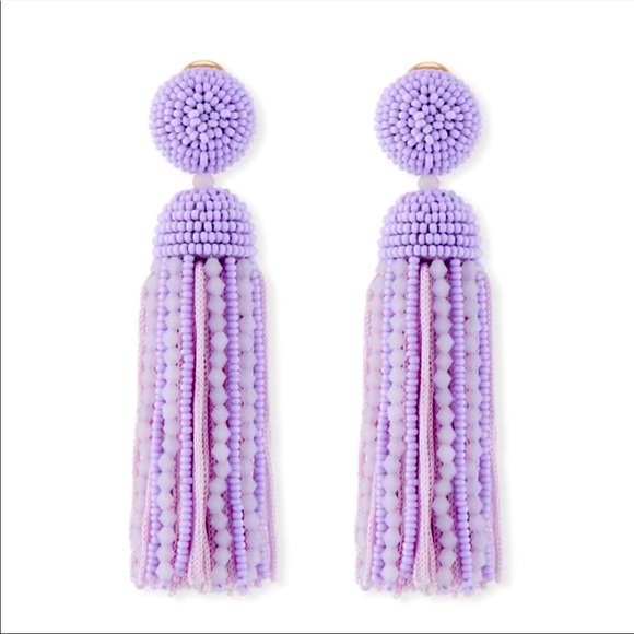 Oscar de la Renta Jewelry - Oscar De La Renta Short Beaded Silk Tassel C Earrings (Clip-On) in Lavendar
